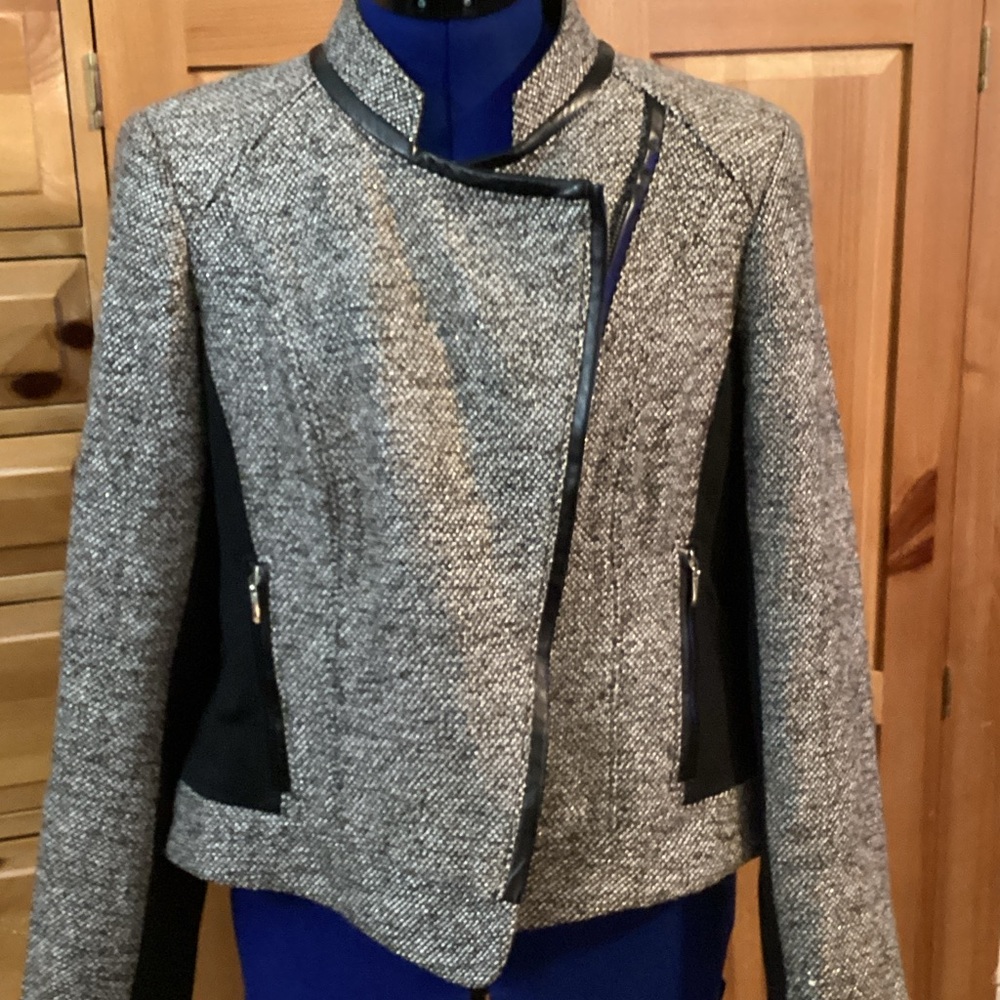 Gray Tweed Zip-Front Blazer (14) with matching skirt (12)